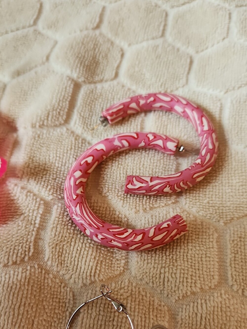 Pink Acrylic Novelty Earrings Set - Trolls, Hoops, Rectangles, Tooth Charms - Picture 3 of 5